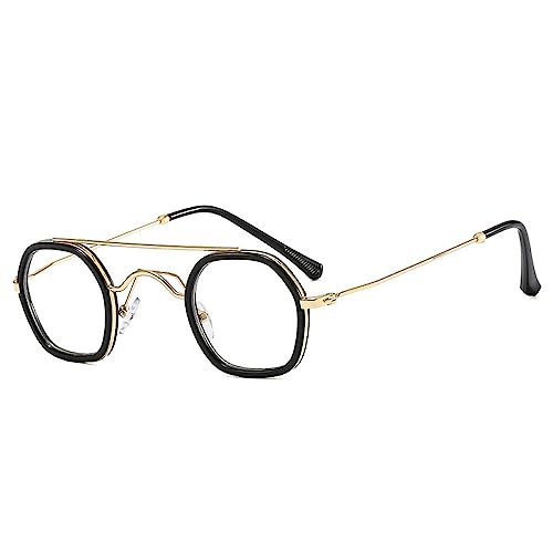 2025 Designer-Sonnenbrille im Retro-Stil, Doppelbrücken, Polygon, quadratisch, modisch, klare Gläser, UV400, Punk-Sonnenbrille für Herren, Schwarz, Gold, Transparent, Einheitsgröße von Generisch