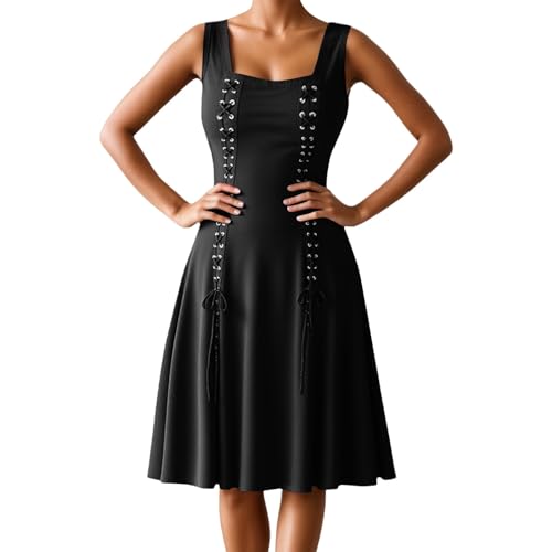 2025 Dirndl Damen Kostüm Unterbrust High Low Kleid mit Taschen, Schwarz , 3XL von Generisch