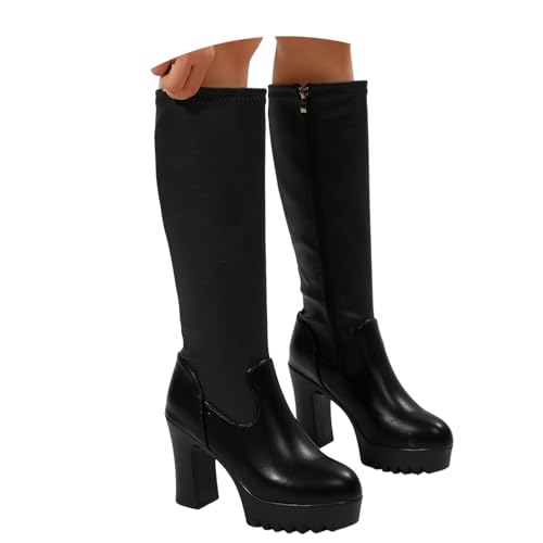 2025 Europäischer ausländischer Handel, einfarbig, wasserdicht, Plateau, superhohe Absätze, Winterstiefel für Damen Mädchen 37 Däumling (Black, 40) von Generisch