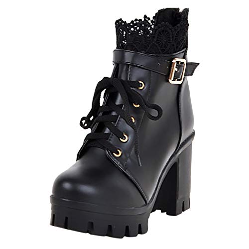2025 Fashion Platform Damen High Heel Stiefel Student Lace Up Lace Up Dicke Schuhe Damenstiefel Gefüttert für Niedrigen Absatz, Schwarz , 39.5 EU 2025 Fashion Platform Damen High Heel Stiefel Student Lace Up Lace Up Dicke Schuhe Damenstiefel Gefüttert für Niedrigen Absatz, Schwarz , 39.5 EU von Generisch