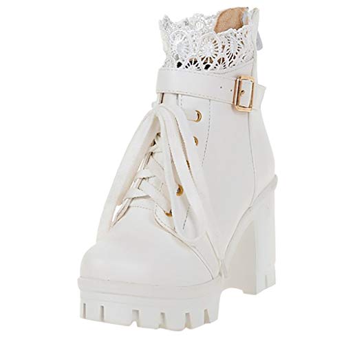2025 Fashion Platform Damen High Heel Stiefel Student Lace Up Lace Up Dicke Schuhe Damenstiefel Gefüttert für Niedrigen Absatz, weiß, 40 EU 2025 Fashion Platform Damen High Heel Stiefel Student Lace Up Lace Up Dicke Schuhe Damenstiefel Gefüttert für Niedrigen Absatz, weiß, 40 EU von Generisch