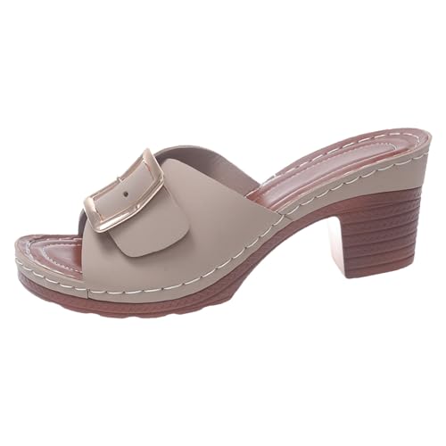 2025 Fischmaul-Hausschuhe, große Größe, dicker Absatz, quadratische Schnalle, eine Linie, High Heels, Pantoffeln, Sandalen mit Absätzen, khaki, 39.5 EU 2025 Fischmaul-Hausschuhe, große Größe, dicker Absatz, quadratische Schnalle, eine Linie, High Heels, Pantoffeln, Sandalen mit Absätzen, khaki, 39.5 EU von Generisch