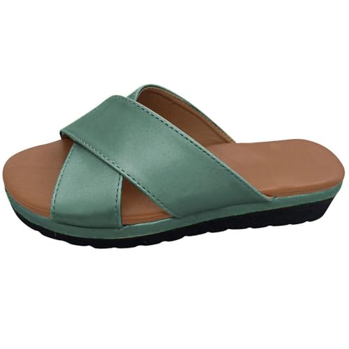2025 Flache Damen-Sandalen, lässig, Zehentrenner, Strand-Flip-Flops, bequem, Sommer, Wanderschuhe, Outfit mit Shorts, Jeans, Röcken, breite Sandalen, grün, 36 EU von Generisch