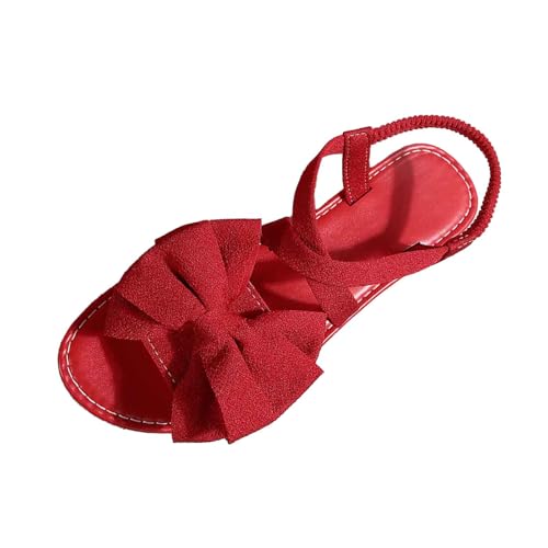 2025 Flip-Flops für Damen, zum Reinschlüpfen, Ringzehe, Riemen, Sommer, flache Sandalen, Ledersandalen für Damen, rot, 39 EU von Generisch