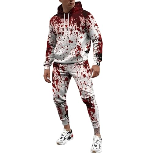 2025 Halloween Kostüm Set Herren Männer - Horror Anzug Hoodie Große Größen Pullover Costume Hose Halloweenkostüme Anzug Horror Halloween-Jogginganzug Mit Hose Und Kapuzenpullover Trainingsanzug S-5xl von Generisch