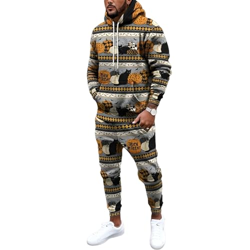 2025 Halloween Kostüm Set Herren Männer - Horror Anzug Hoodie Große Größen Pullover Costume Hose Halloweenkostüme Anzug Horror Halloween-Jogginganzug Mit Hose Und Kapuzenpullover Trainingsanzug S-5xl von Generisch