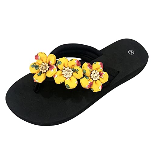 2025 Hausschuhe für Damen, Sommer, Flip-Flops, offene Zehen, Blumen, Bohemian-Sandalen, Freizeitschuhe, hellbraun, Größe 39, gelb, 38.5 EU 2025 Hausschuhe für Damen, Sommer, Flip-Flops, offene Zehen, Blumen, Bohemian-Sandalen, Freizeitschuhe, hellbraun, Größe 39, gelb, 38.5 EU von Generisch