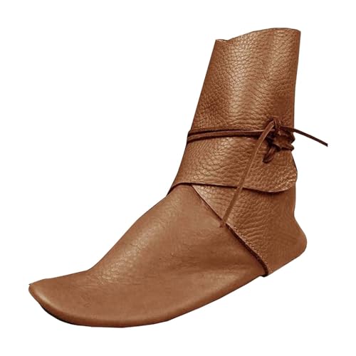 2025 Herren-Stiefeletten, mittelalterliche Schnürstiefeletten, Kurze Stiefel für die Freizeit, Slip-On-Design mit flachem Absatz Herren Schuhe Ledersohle (BW2, 38) von Generisch