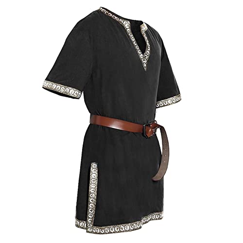 2025 - Herren mittelalterliches Kostüm Halloween Tunika Vintage Shirts Poloshirts Herren (Black, L) von Generisch