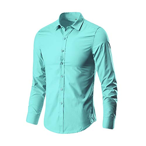 2025 - Herrenmode Business Freizeit Reine Farbe Langarmhemd Top Bluse Herren Hemden Langarm Freizeit (Mint Green, XL) von Generisch
