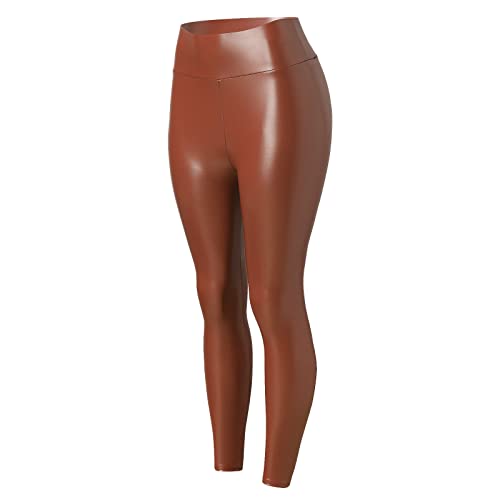 2025 Hose, Leggings, Stretch-Hose, Kunstleder, hohe Taille, Damenhose, bronze, 3XL von Generisch