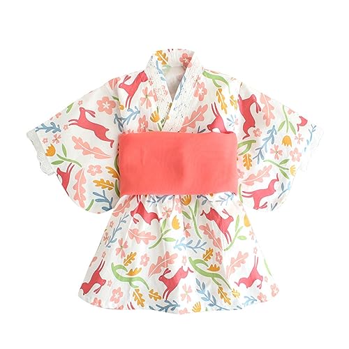 2025 Kinder Kleinkind Baby Mädchen Frühling Sommer Druck Yukata Sommer Festival Kimono Kinder Yukata 2 Stück Set Gürtel Set Kleid Mit Trägern Mädchen (3-4 Years) von Generisch