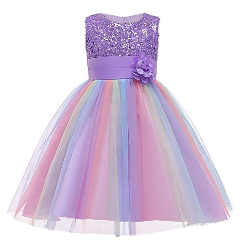 2025 - Kinder Mädchen Blumen Prinzessin Bräutigam Pageant Abendkleid Geburtstag Party Brautkleid Roter Für Mädchen (Purple, 4-5 Years) von Generisch