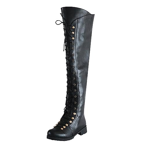 2025 Klassische Schnürstiefel für Damen, Outdoor, niedriger Absatz, runde Zehen, Western-Damenstiefel, kniehoch, flacher Absatz, Größe 47, Schwarz , 39 EU 2025 Klassische Schnürstiefel für Damen, Outdoor, niedriger Absatz, runde Zehen, Western-Damenstiefel, kniehoch, flacher Absatz, Größe 47, Schwarz , 39 EU von Generisch