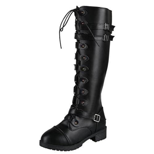 2025 Kniehohe Stiefel für Damen, modische Stiefeletten mit quadratischem Absatz, elastische Stiefeletten, rutschfest, strapazierfähig, lässige Winterstiefel für Damen, Schuhe Glitzer (Black, 43) von Generisch