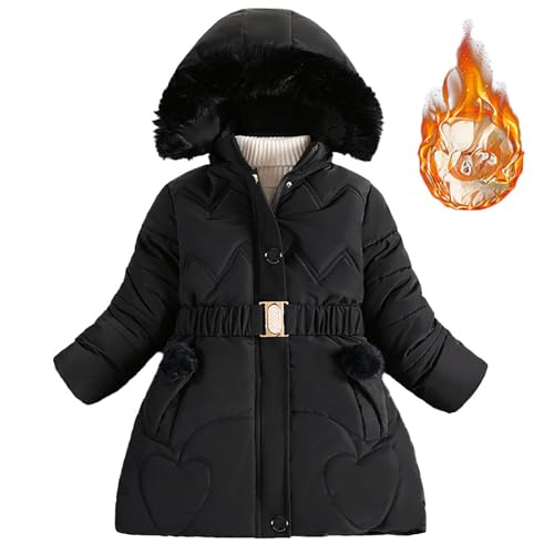 2025 Mädchen Gepolsterte Jacke In Der Langen Plus Verdickung Ausländischen Stil Weibliche Mode Daunen Gepolsterte Jacke Winter Fliegerjacke (Black, 8-9 Years) von Generisch