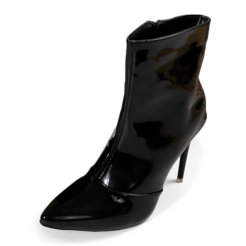2025 Mode Frauen Winter High Heel Reißverschluss solide Mid Stiefel Spitze Zehenschuhe Fersenschutz Schuhe Damen (Black, 42) von Generisch
