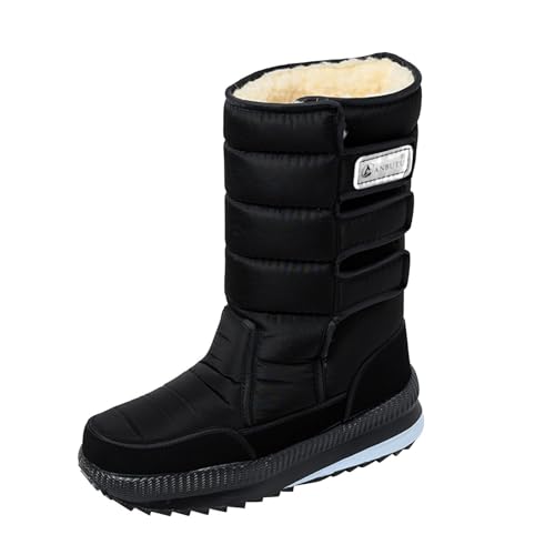 2025 Mode Paar Frauen Männer Winter Tuch Flache Slip On Halten Warme Schnee Stiefel Bequeme Mid Stiefel Schuhe Schuhe Wasserdicht Herren 44 (Black, 47) von Generisch