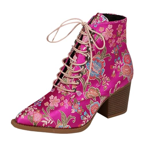 2025 Modische Damen-Stiefeletten, Stickerei, Blumen, quadratische Absätze, Schnürstiefel, quadratische Zehen, Gummistiefel, Herren, hot pink, 38.5 EU 2025 Modische Damen-Stiefeletten, Stickerei, Blumen, quadratische Absätze, Schnürstiefel, quadratische Zehen, Gummistiefel, Herren, hot pink, 38.5 EU von Generisch