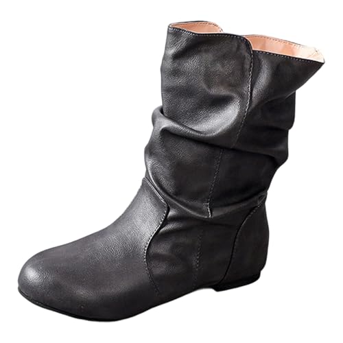 2025 Modische Damenstiefel mit halbhoher Schafthöhe. Bequemes Slip-On-Design für Freizeit- Arbeitsanlässe. Vielseitiger, einfarbiger, klassischer Lederstil. Perfekt für alle Mädchen 29 30 (Grey, 39) von Generisch