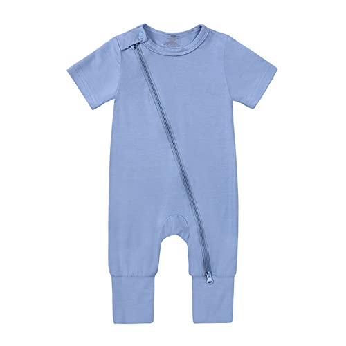 2025 - Neugeborenes Baby Baumwolle Strampler Footless Pyjamas Reißverschluss Kurzarm Sleeper Jumpsuit Schlafanzug Kinder Overall (Blue, 18-24 Months) von Generisch