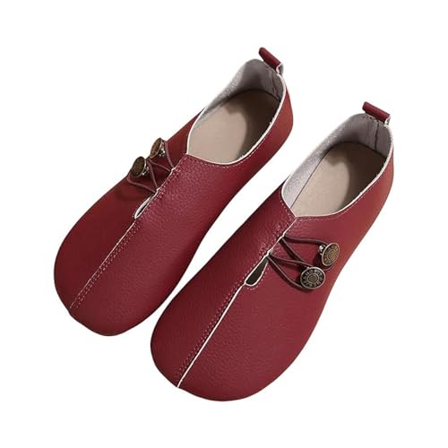2025 New Flats for Women Elastic Button Leather Vamp Loafers ummer Fashion Round Toe Flats Lightweight Comfortable Flat Shoes Cushion Slip-On Casual Shoes (1,41) von Generisch