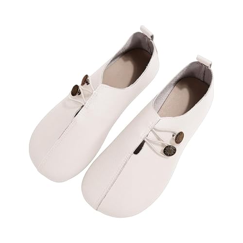 2025 New Flats for Women Elastic Button Leather Vamp Loafers ummer Fashion Round Toe Flats Lightweight Comfortable Flat Shoes Cushion Slip-On Casual Shoes (2,43) von Generisch