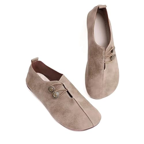 2025 New Flats for Women Elastic Button Leather Vamp Loafers ummer Fashion Round Toe Flats Lightweight Comfortable Flat Shoes Cushion Slip-On Casual Shoes (3,37) von Generisch