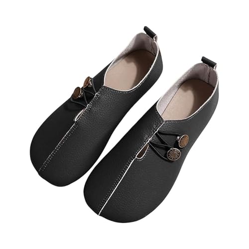 2025 New Flats for Women Elastic Button Leather Vamp Loafers ummer Fashion Round Toe Flats Lightweight Comfortable Flat Shoes Cushion Slip-On Casual Shoes (4,41) von Generisch