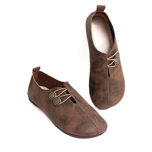 2025 New Flats for Women Elastic Button Leather Vamp Loafers ummer Fashion Round Toe Flats Lightweight Comfortable Flat Shoes Cushion Slip-On Casual Shoes (5,37) von Generisch