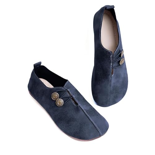 2025 New Flats for Women Elastic Button Leather Vamp Loafers ummer Fashion Round Toe Flats Lightweight Comfortable Flat Shoes Cushion Slip-On Casual Shoes (6,42) von Generisch