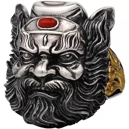 2025 Retro Punk Skull Ring (Zhong Kui Element) Herren Biker Exklusive Verstellbare Geschenkbox Cooler Ring von Generisch