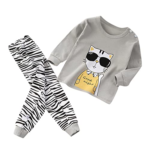 2025 Schlafanzug Kinder Cartoon Kuschel 2 Pcs Pyjama Set Baumwolle Schlafanzüge Mit Shirt Tops+Hosen Nachtwäsche Bequem Atmungsaktiv Winter Thermo Kleidung Set 3 Monate - 6 Jahre Alt Für Mädchen Junge von Generisch