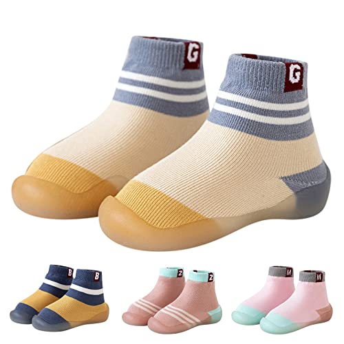 2025 Sockenschuhe Mädchen Sommer Bequeme Säuglings Kleinkindschuhe Streifen Kind-Ineinander Greifen Atmungsaktive Boden-Turnschuhe Lauflernschuhe (Beige, 21 Infant) von Generisch