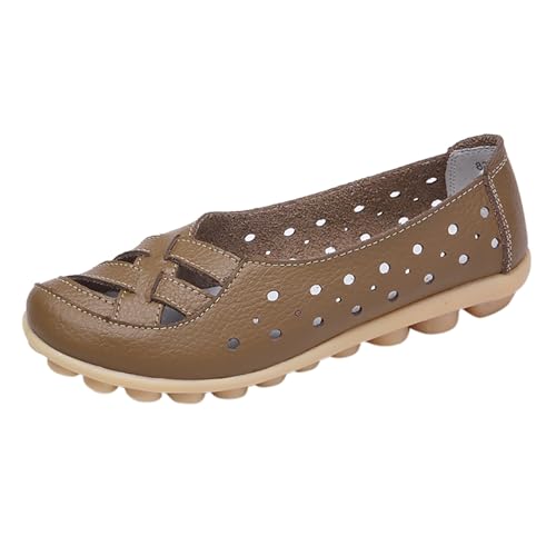 2025 Sommer Slipper Damen Schuhe Sommerschuhe Damenschuhe Mode Lederschuhe Aushöhlen Loafers Freizeitschuhe Bequeme Schuhe Damen Elegant (Khaki 40) von Generisch