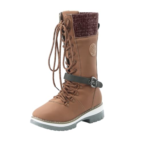 2025 Stiefel für Damen, Schneestiefel, strapazierfähig, für den Außenbereich, Thermo-Winterstiefel mit mittlerer Wade, warme Stiefel Schuhe Einlagen Damen Weite H (Brown, 39) von Generisch