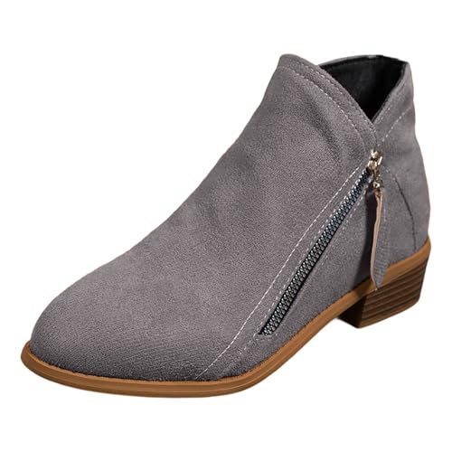2025 Stilvolle Damen-Stiefeletten, lässig, Wildleder, spitzer Zehenbereich, klobige Absätze, seitlicher Reißverschluss, bequeme Schuhe für den täglichen Gebrauch und Arbeit, Stiefel, Größe 7, grau 2025 Stilvolle Damen-Stiefeletten, lässig, Wildleder, spitzer Zehenbereich, klobige Absätze, seitlicher Reißverschluss, bequeme Schuhe für den täglichen Gebrauch und Arbeit, Stiefel, Größe 7, grau von Generisch