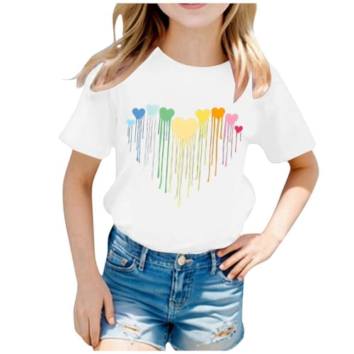 2025-T-shirts Tops Blusen Kinder Mädchen T-Shirt Sommer Kurzarm Rundhalsausschnitt Niedlich Bedruckt Casual Loose Fit Tops (White, 10-12 Jahre) von Generisch