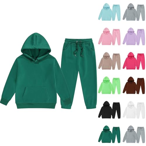 2025 Trainingsanzug für Kinder Jungen Mädchen Einfarbig Jogginganzug Mit Langarm Kapuzenpullover Jogging Hosen Sportanzug Kinderkleidung Set Unisex 2 Piece Freizeitanzug Sportkleidung 2-13 Jahre von Generisch