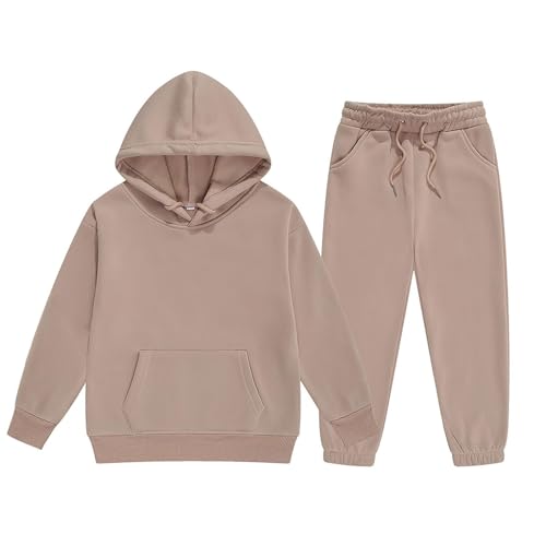 2025 Trainingsanzug für Kinder Jungen Mädchen Einfarbig Jogginganzug Mit Langarm Kapuzenpullover Jogging Hosen Sportanzug Kinderkleidung Set Unisex 2 Piece Freizeitanzug Sportkleidung 2-13 Jahre von Generisch