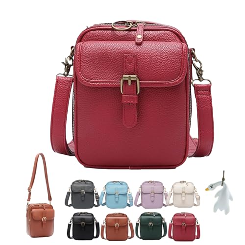 2025 Upgrade Vintage Diebstahlsichere Crossbody-Tasche, Vintage Anti Diebstahlsichere Damen-Umhängetasche mit 10 RFID-Kartenfächern (Rot) von Generisch