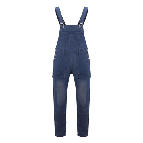 2025 - Vielseitige Overalls für Herren, Denim-, modische, einfache Baggy-Jeans mit Taschen Hose Denim Herren (Dark Blue, M) von Generisch