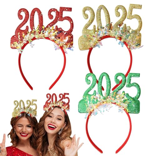 2025 Weihnachts-Haarbänder, 2025 Weihnachts-Stirnbänder für Frauen - Neujahrs-Stirnbänder, Weihnachts-Stirnband,3 x Feiertags-Stirnbänder, Weihnachts-Haarschmuck, Weihnachts-Haarbänder, Foto-Requisite von Generisch