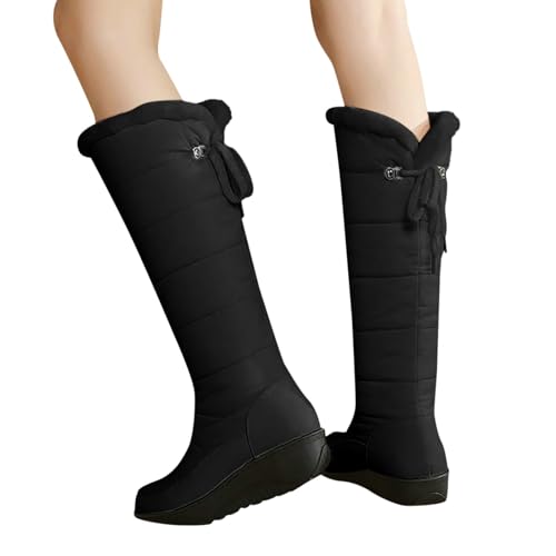2025 Winterschuhe Overknee-Stiefel für Damen, Plateau, warm, Schneestiefel, modische Damenstiefel, Daunen-Schneestiefel, Damenstiefel mit Mittelschaft, runde Schuhe Damen Blau Glitzer (Black, 35) von Generisch
