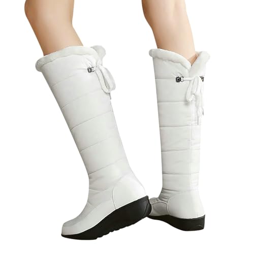 2025 Winterschuhe Overknee-Stiefel für Damen, Plateau, warm, Schneestiefel, modische Damenstiefel, Daunen-Schneestiefel, Damenstiefel mit Mittelschaft, runde Schuhe Damen Blau Glitzer (White, 37) von Generisch
