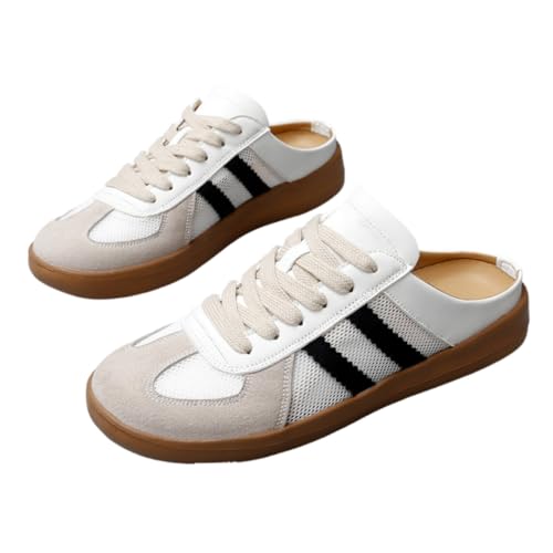 2025 Women's Fashionable Contrast Mesh Design Lace Up Walking Shoes Women's Full Round Headed Slippers Bareback Sports Shoes (Black,43) von Generisch