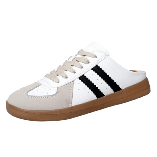 2025 Women's Fashionable Contrast Mesh Design Lace Up Walking Shoes Women's Full Round Headed Slippers Bareback Sports Shoes (Black B,36) von Generisch