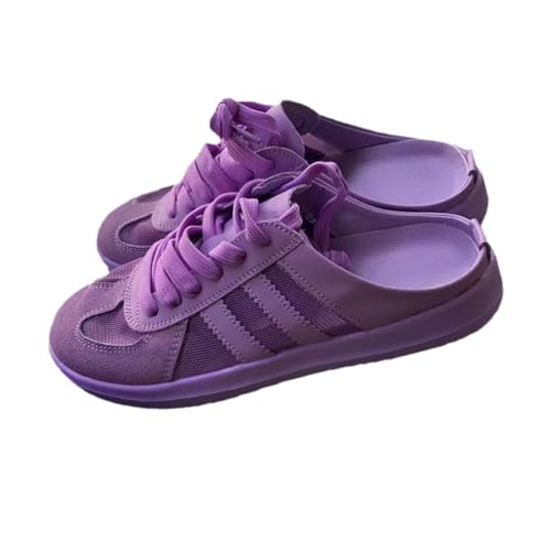 2025 Women's Fashionable Contrast Mesh Design Lace Up Walking Shoes Women's Full Round Headed Slippers Bareback Sports Shoes (Purple,42) von Generisch