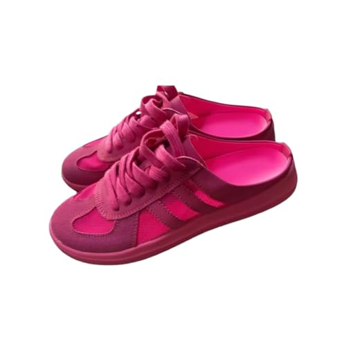 2025 Women's Fashionable Contrast Mesh Design Lace Up Walking Shoes Women's Full Round Headed Slippers Bareback Sports Shoes (pink,37) von Generisch