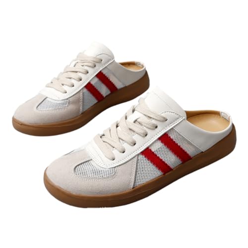 2025 Women's Fashionable Contrast Mesh Design Lace Up Walking Shoes Women's Full Round Headed Slippers Bareback Sports Shoes (red,43) von Generisch